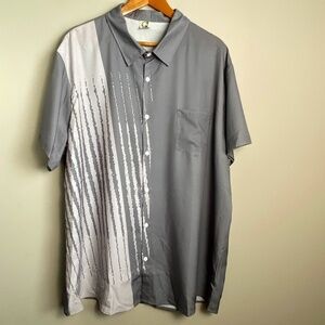 Hawalili Men's Gray Hawaiian Tropical Short Sleeve Button Up Shirt 3XL Bowling